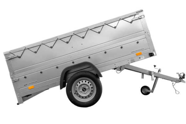 GRANDE REMORQUE 230X125 AVEC BÂCHE PLATE GRISE, REHAUSSES DE RIDELLES ET ROUE JOCKEY - GARDEN TRAILER 230 KIPP – Image 3