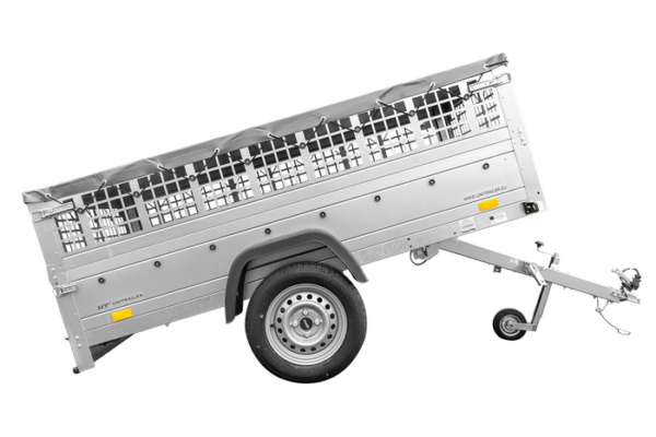 GRANDE REMORQUE 230X125 AVEC BÂCHE PLATE, RIDELLES GRILLAGÉES, ROUE JOCKEY ET TIGES DE SUPPORT BÂCHE - GARDEN TRAILER 230 KIPP – Image 3