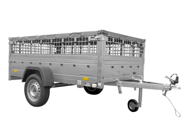 GRANDE REMORQUE 230X125 AVEC BÂCHE PLATE, RIDELLES GRILLAGÉES, ROUE JOCKEY ET TIGES DE SUPPORT BÂCHE - GARDEN TRAILER 230 KIPP – Image 4