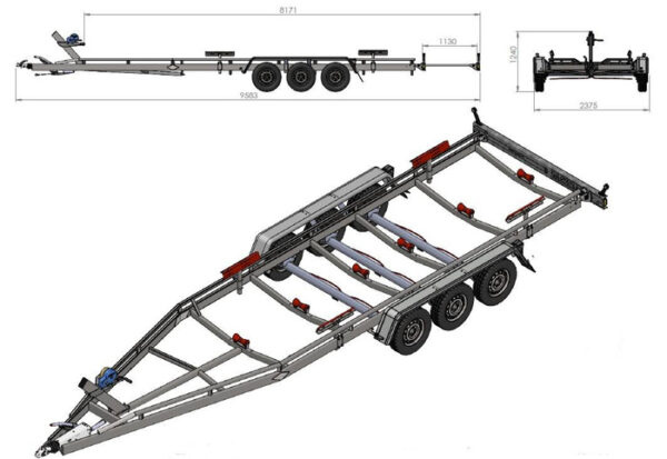 REMORQUE BATEAUX POUR LE TRANSPORT DE BATEAUX UNITRAILER SAIL 3500/3 PTAC 3500 KG – Image 2