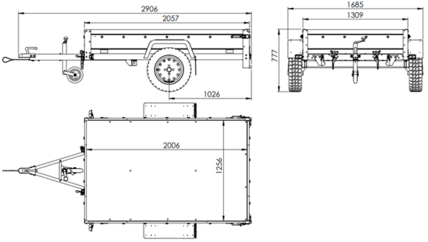 REMORQUE VOITURE UTILITAIRE 200X125 AVEC BÂCHE PLATE, RIDELLES GRILLAGÉES ET ROUE JOCKEY - GARDEN TRAILER 201 KIPP – Image 3
