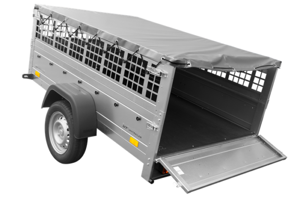 REMORQUE VOITURE UTILITAIRE 200X125 AVEC BÂCHE PLATE, RIDELLES GRILLAGÉES ET ROUE JOCKEY - GARDEN TRAILER 201 KIPP – Image 5